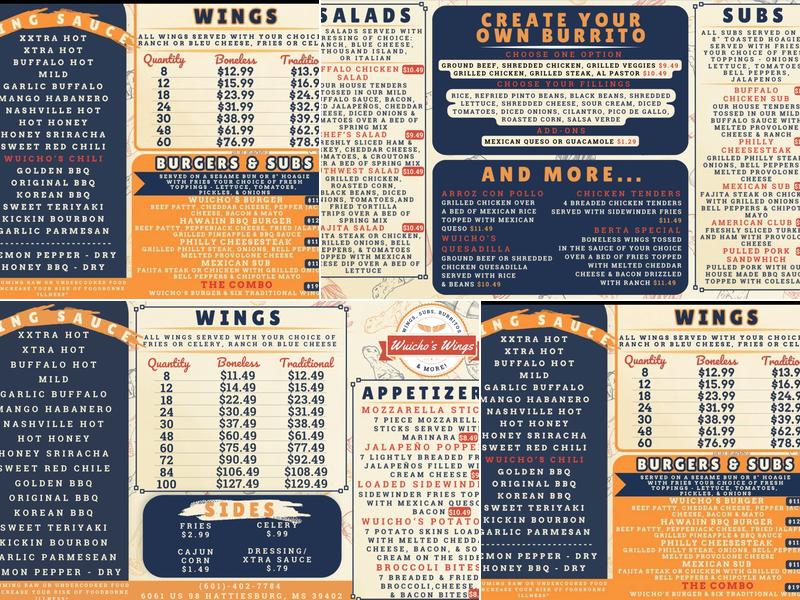 Wuicho's Wings Menu