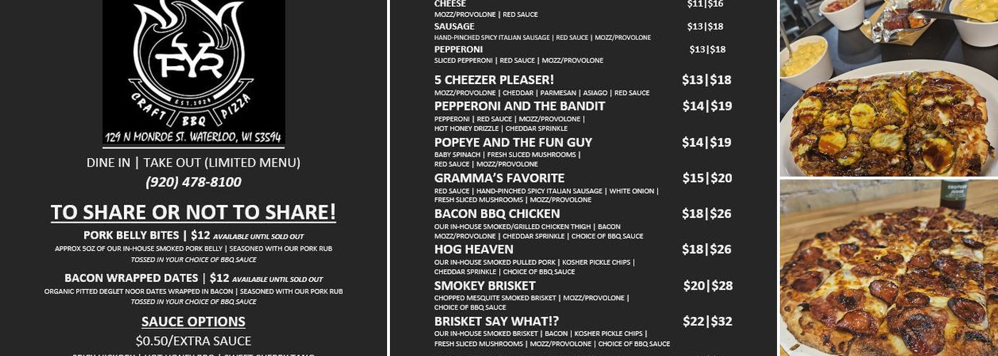FYR Craft BBQ Grill Menu