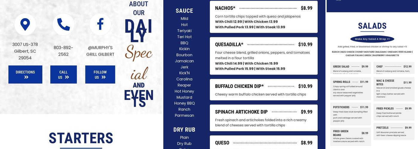 Murphy’s Grill Menu