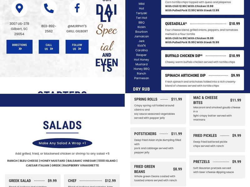 Murphy’s Grill Menu