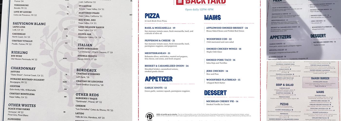 The Backyard Menu