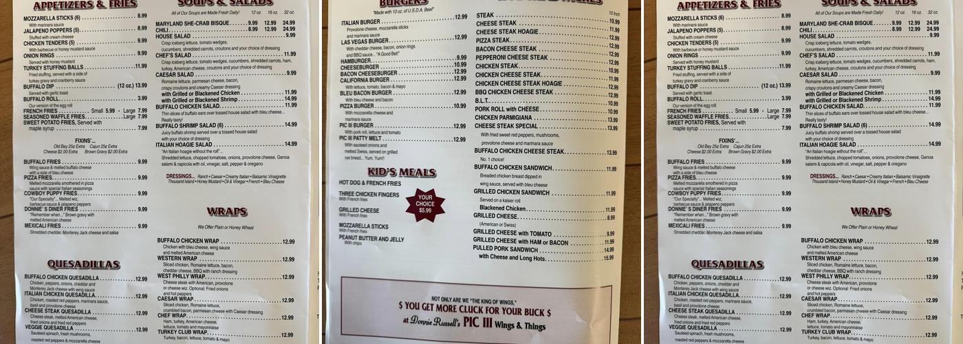 Pic-A-Lilli Wings & Things Menu