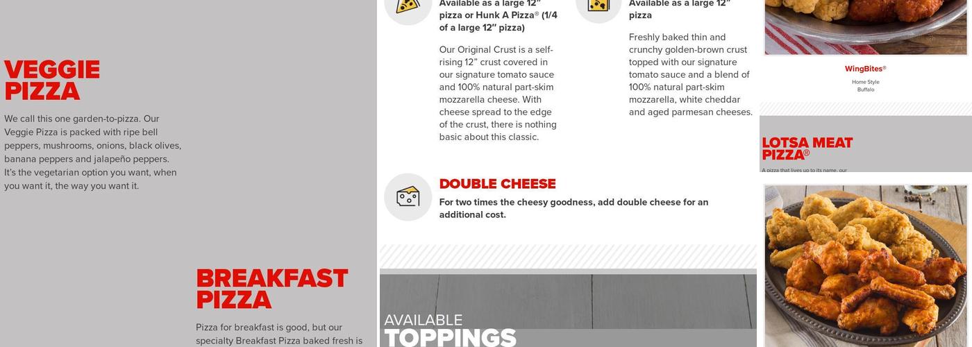 Hunt Brothers Pizza Menu