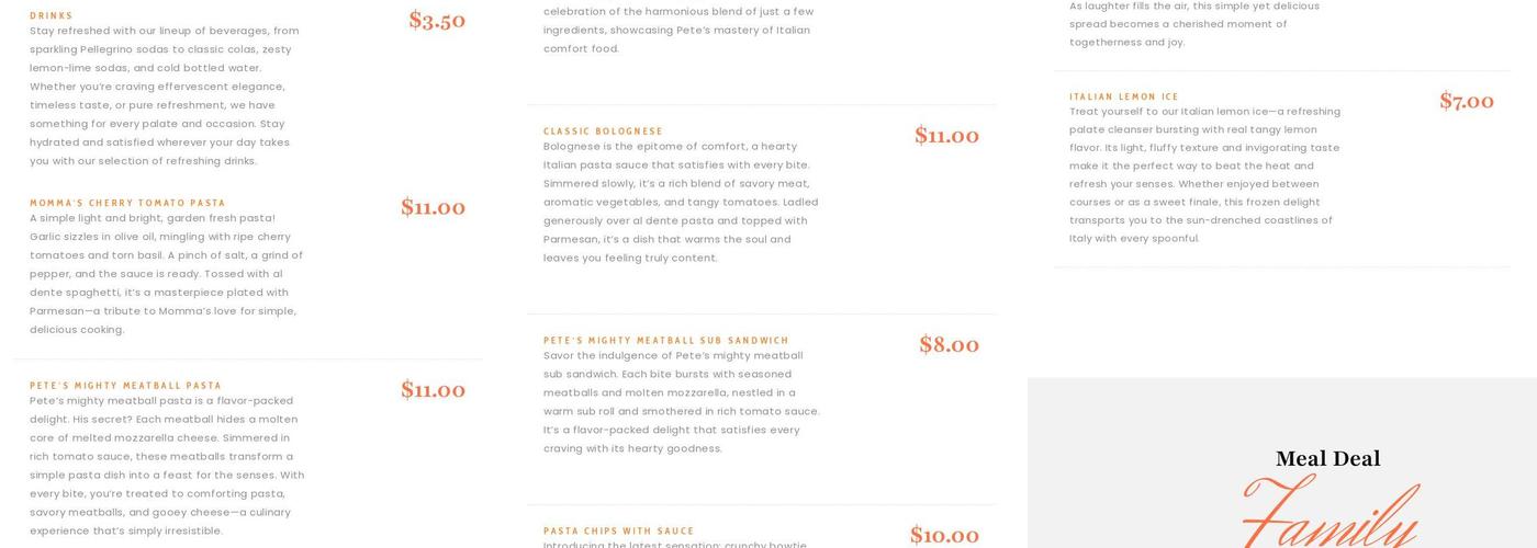 Pasta Pete Food Trucks Menu