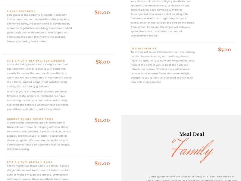 Pasta Pete Food Trucks Menu