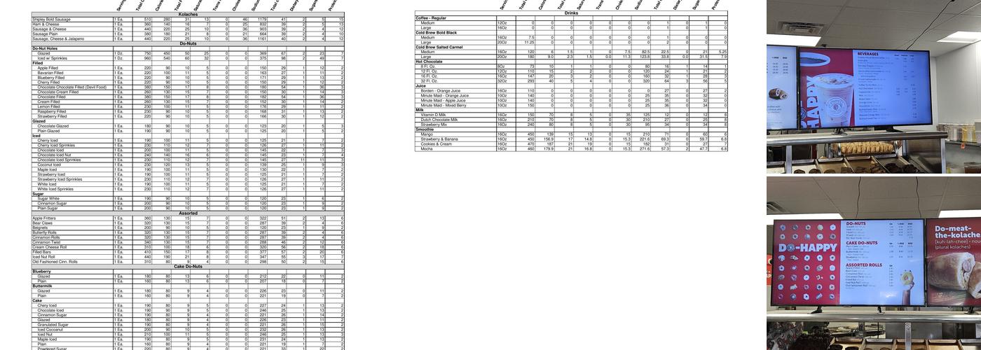 Shipley Do-Nuts Menu