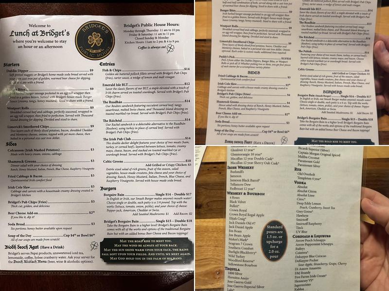 Bridget's Public House - Irish Pub Menu
