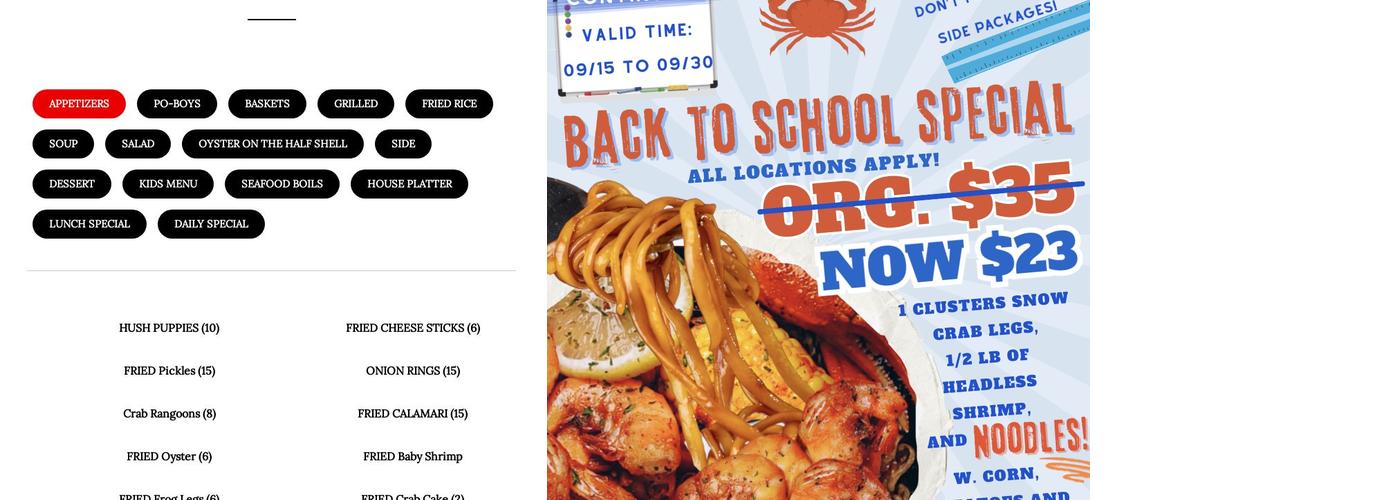 Fiery Crab Seafood Restaurant And Bar - LaPlace Menu