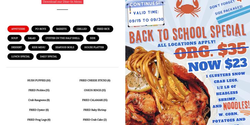 Fiery Crab Seafood Restaurant And Bar - LaPlace Menu