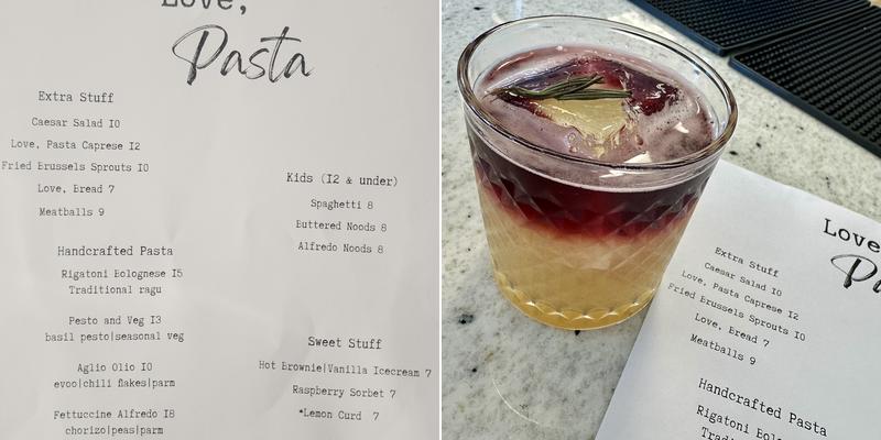 Love, Pasta Menu