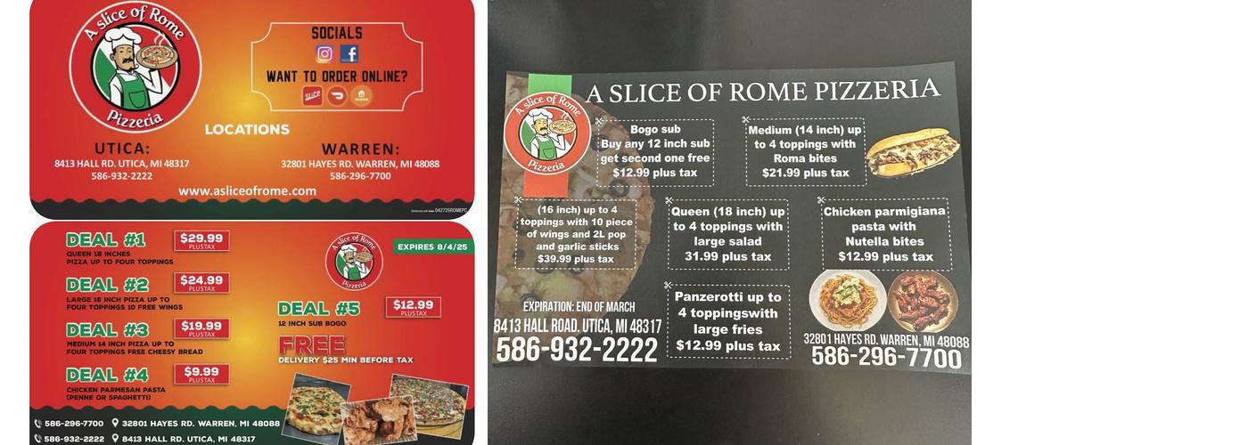 A Slice of Rome Pizzeria Menu