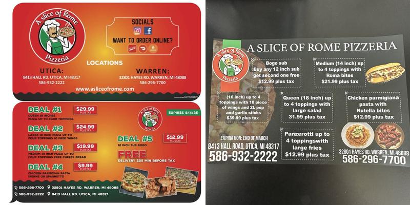 A Slice of Rome Pizzeria Menu