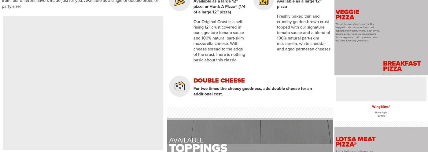 Hunt Brothers Pizza Menu