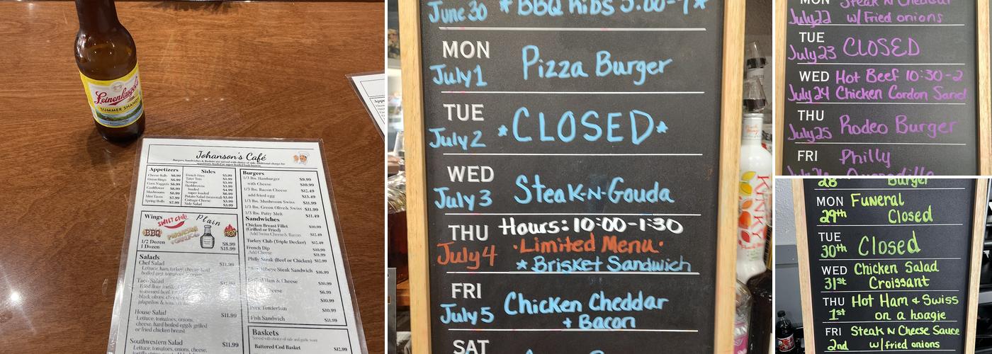 Johanson’s Cafe Menu