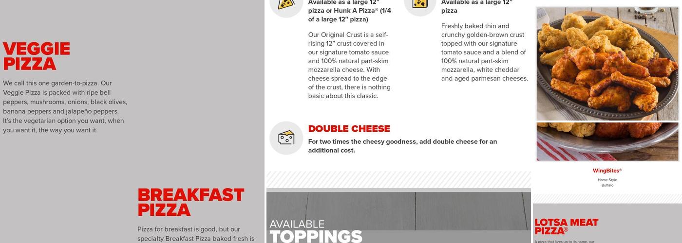 Hunt Brothers Pizza Menu