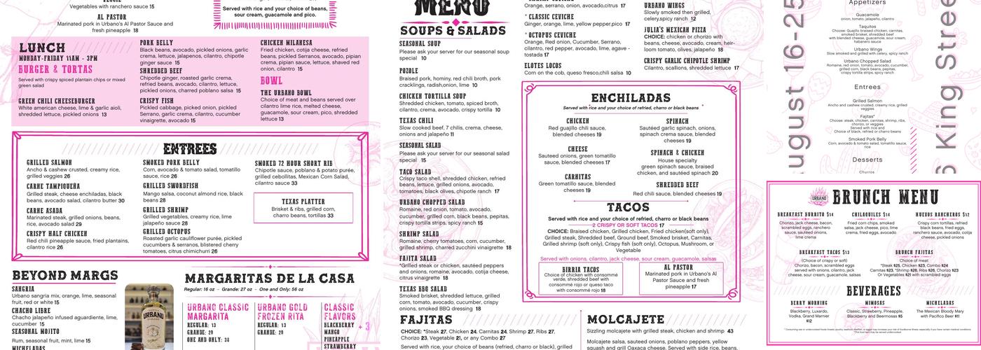 Urbano - The Heights Menu