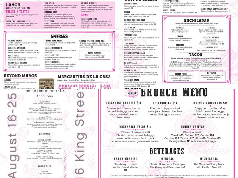 Urbano - The Heights Menu