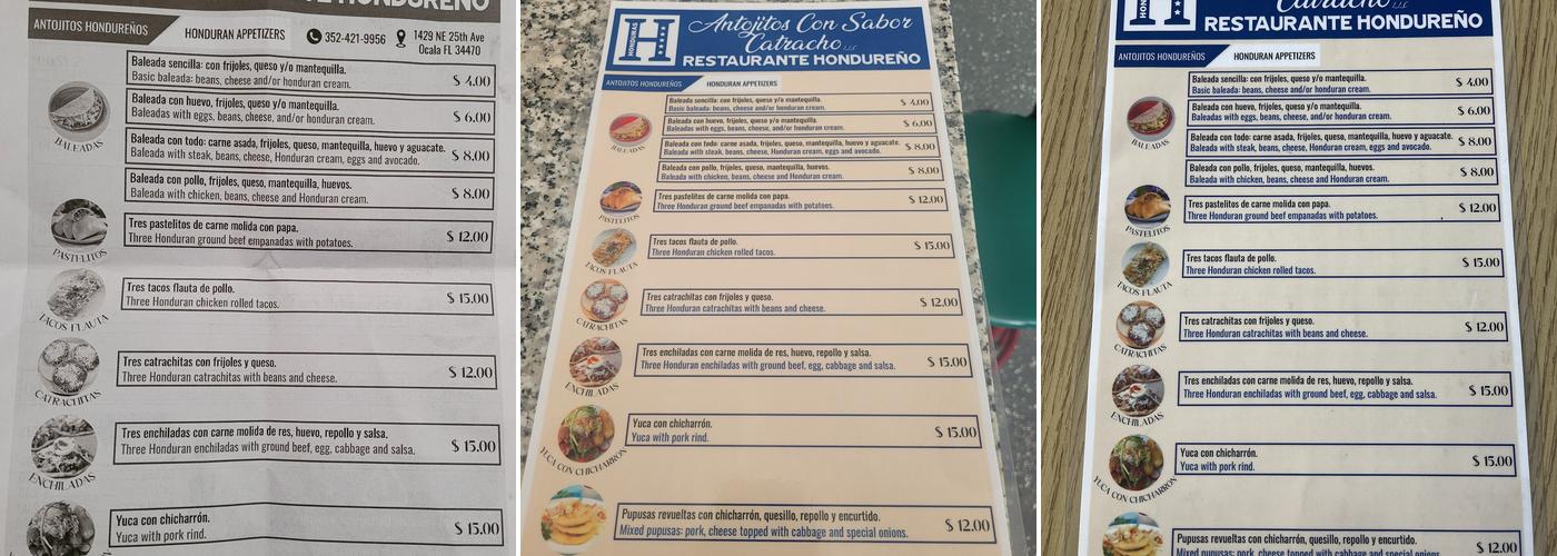 Antojitos Con Sabor Catracho Restaurante Hondureno Menu