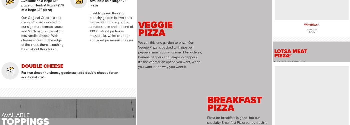 Hunt Brothers Pizza Menu