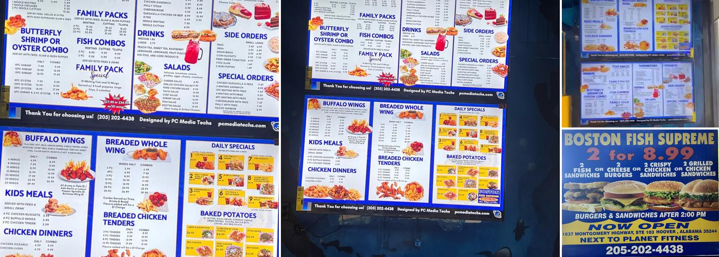 Boston Fish Supreme, HOOVER Menu