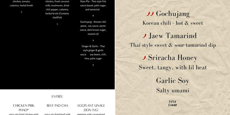 Fifth Flavor Kent Menu