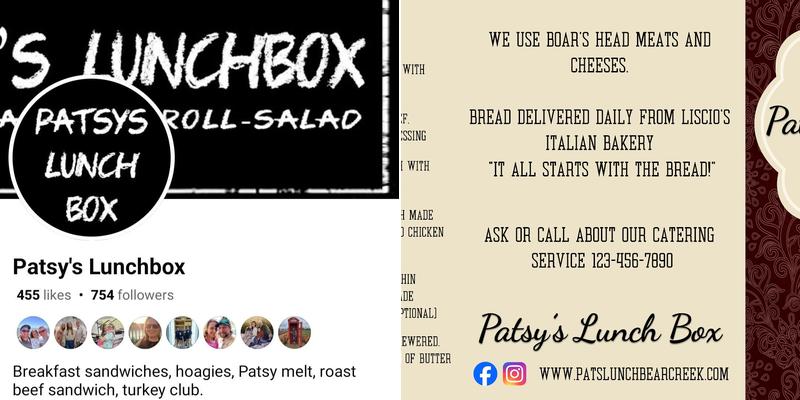 Patsy's Lunchbox Menu