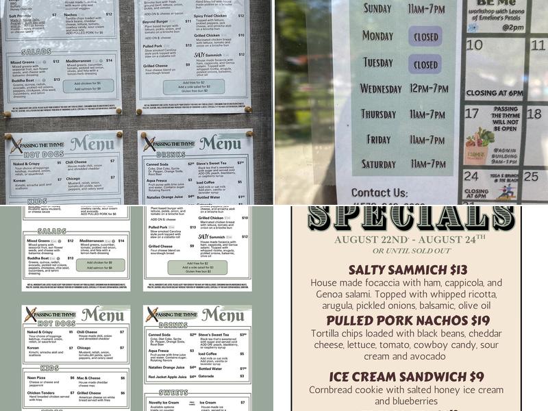 Passing the Thyme Menu