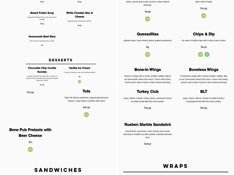 The Nook Menu