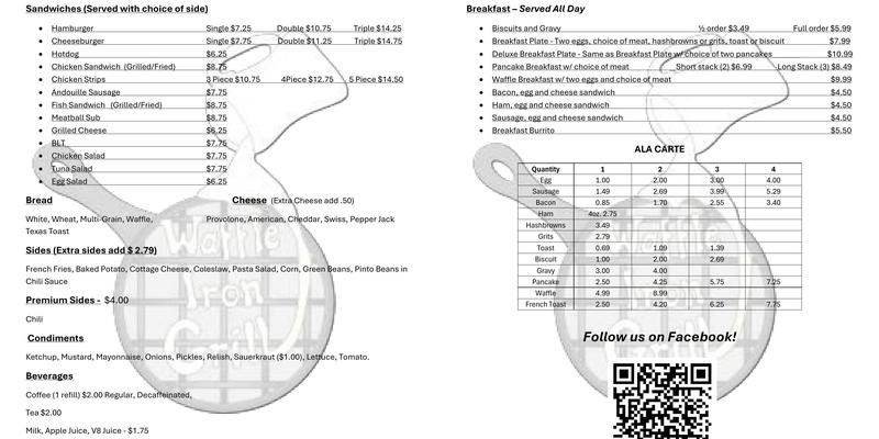 Waffle Iron Grill LLC Menu