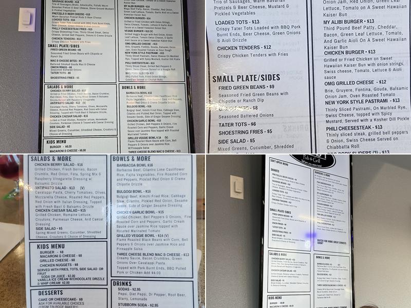 The Alibi Pub & Grill Menu