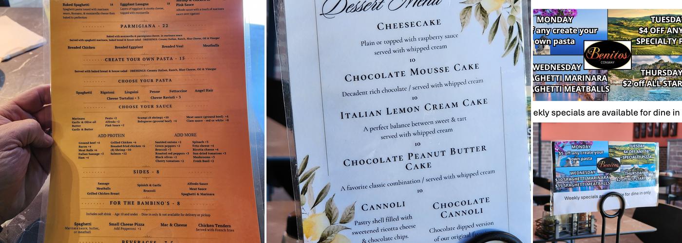 Benitos 905 Conway Menu