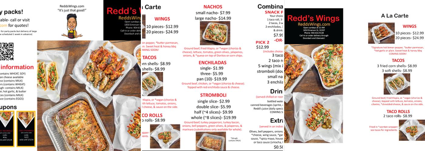 Redd's Wings Menu