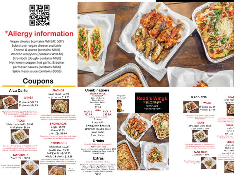Redd's Wings Menu
