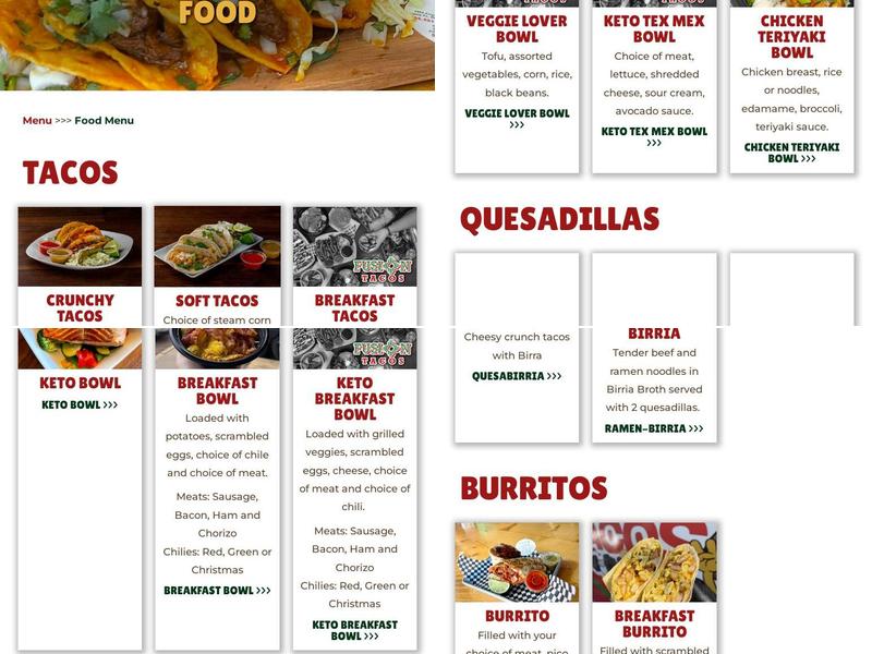 Fusion Tacos El Dorado NM Menu