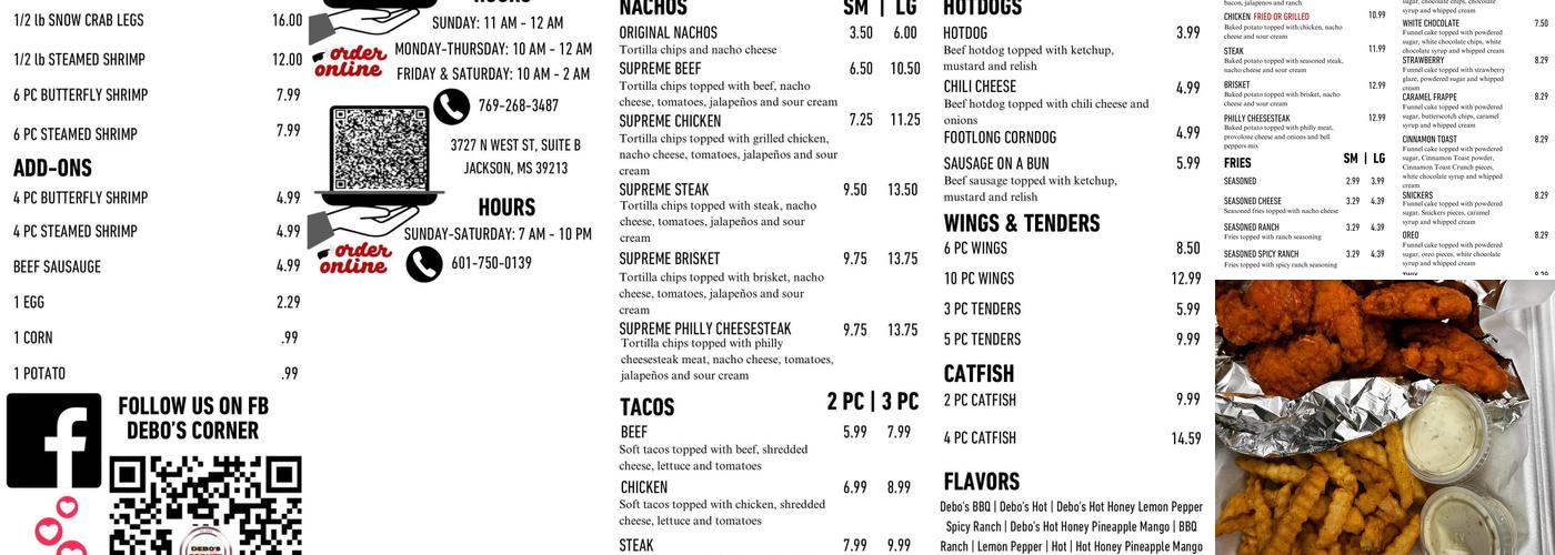 Debo’s Corner Menu