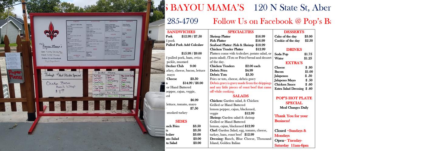 Pop'sBayou Mama's Menu