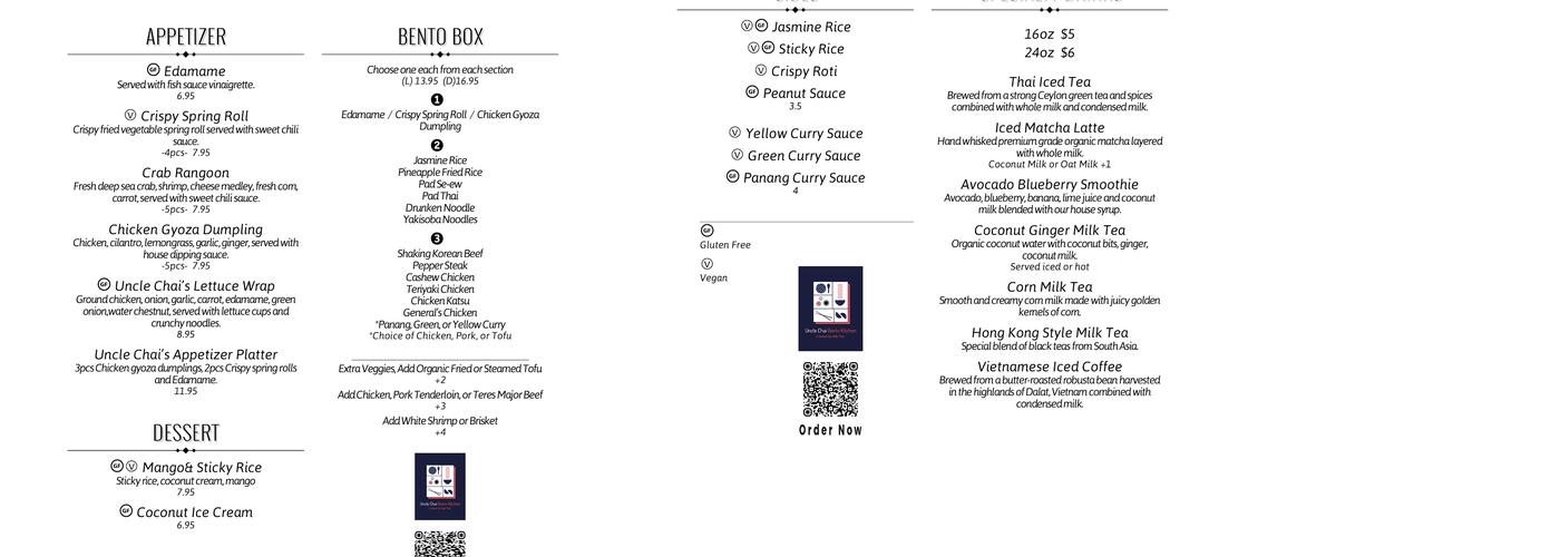Uncle Chai Bento Kitchen Menu