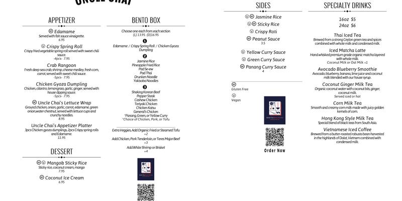 Uncle Chai Bento Kitchen Menu