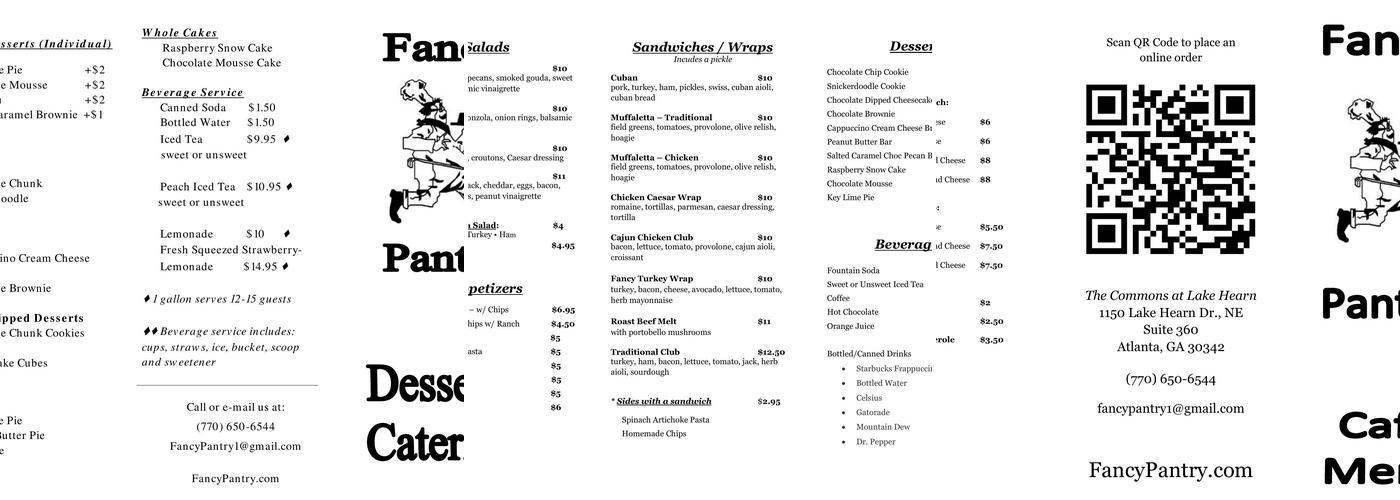 Fancy Pantry Menu