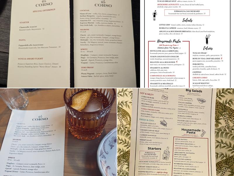 Corso Italian Menu
