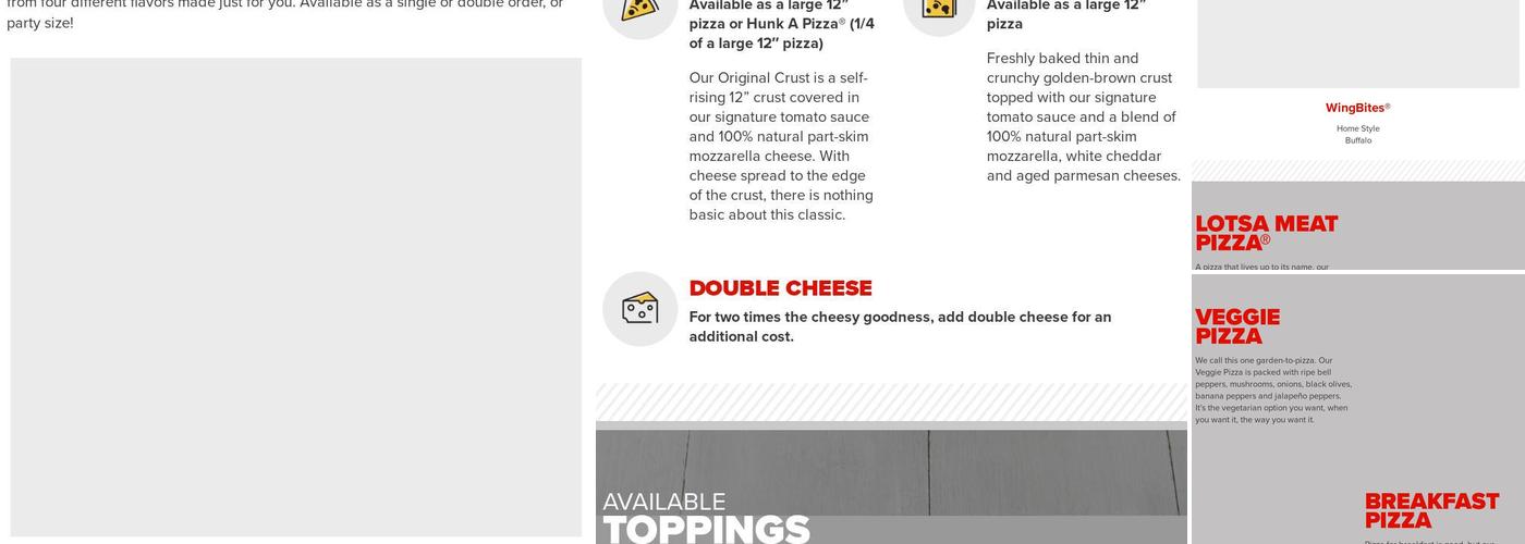 Hunt Brothers Pizza Menu