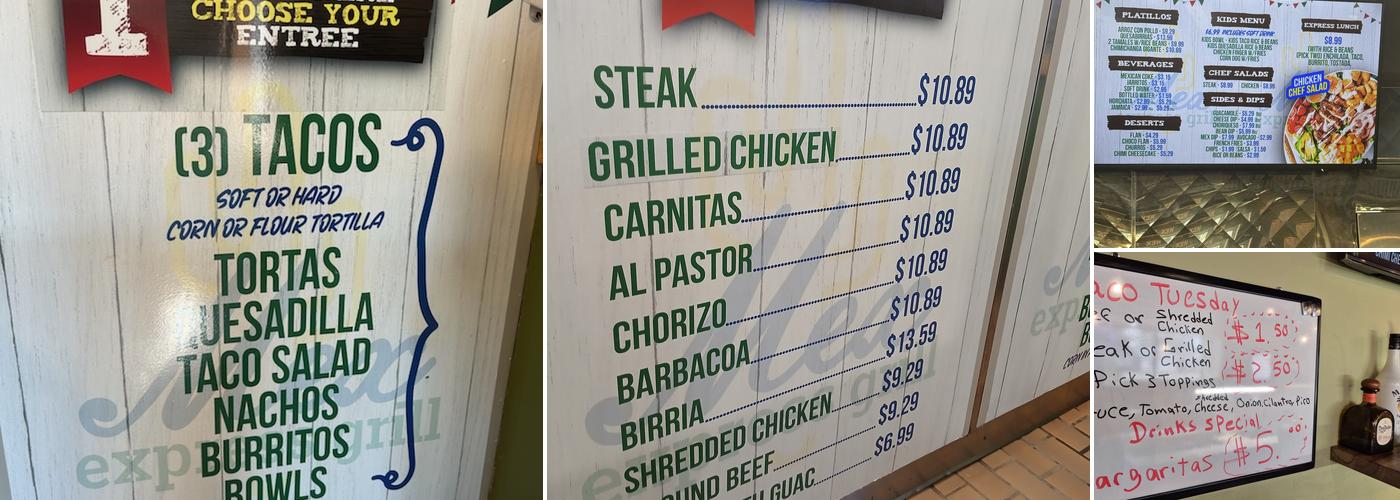Mex Express Grill Menu
