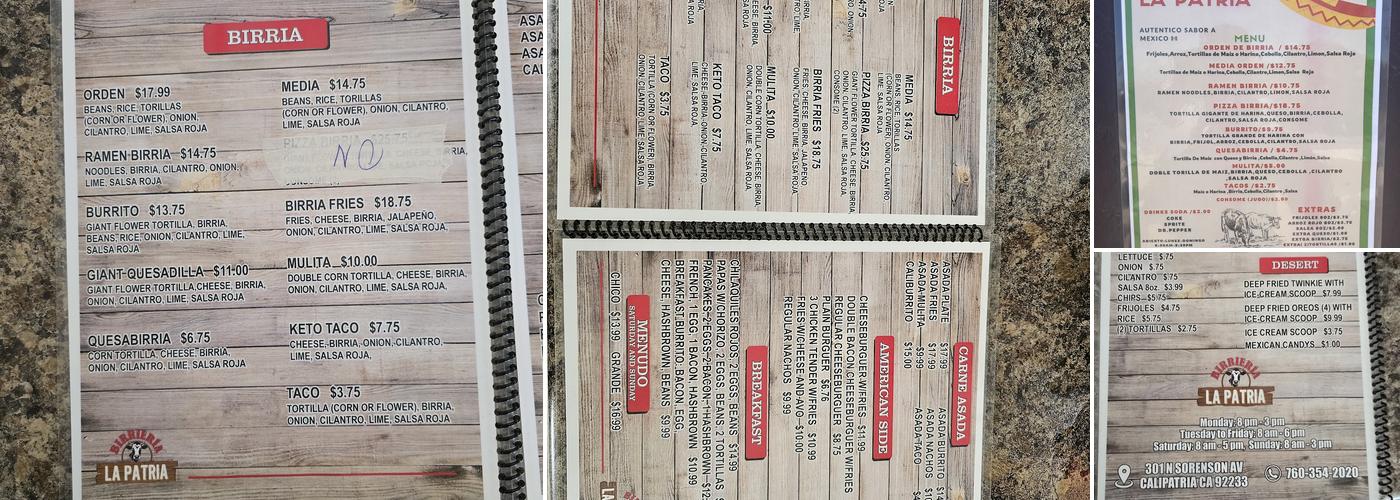 BIRRIA LA PATRIA Menu