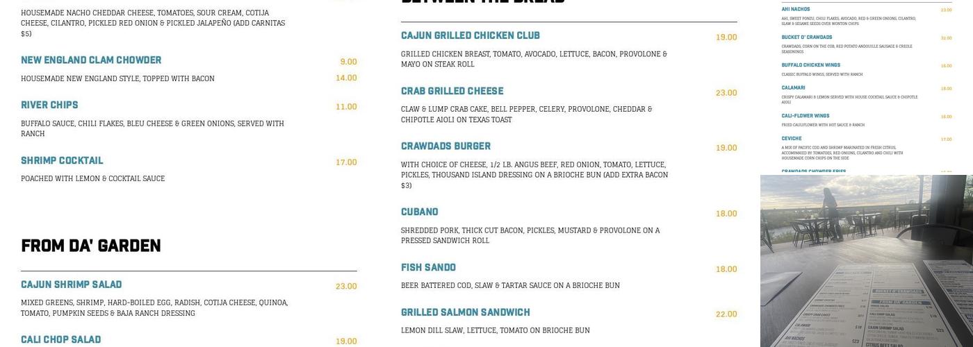 Crawdads on the Lake Menu