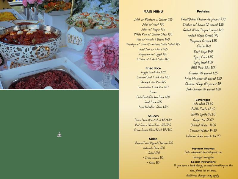 Adepa's Kitchen Menu