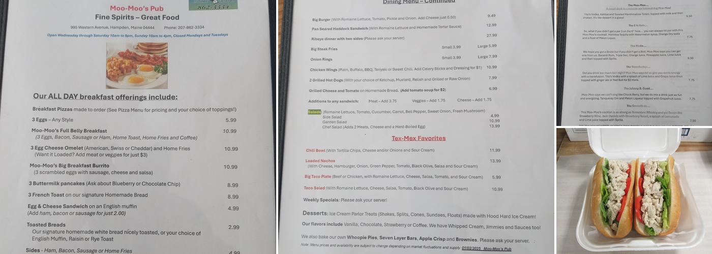 Moo-Moo's Pub Menu