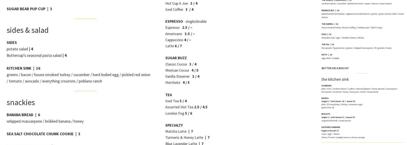 Buttercups Biscuits & Bagels Menu