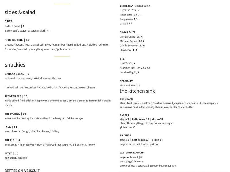 Buttercups Biscuits & Bagels Menu