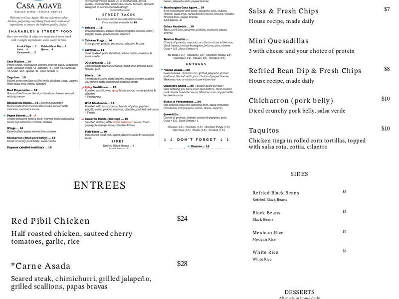 Casa Agave Cantina Menu