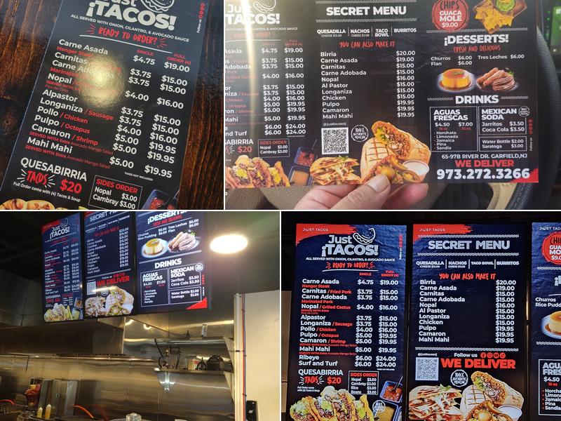 Just Tacos Menu